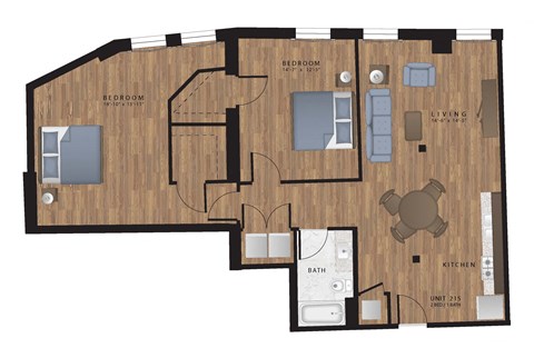 Floor plan for 2 beds, 1 bath, 1151 sqft